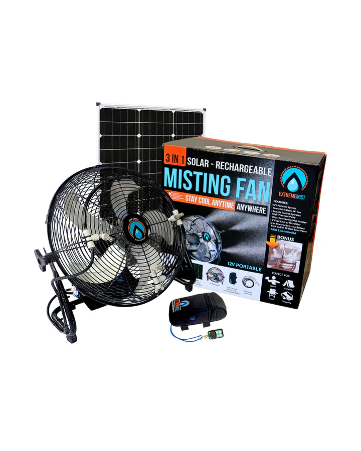 3-n-1 Portable Misting Fan w/ Solar Panel